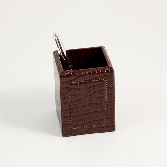 Bey-Berk Brown "Croco" Leather Pen Holder