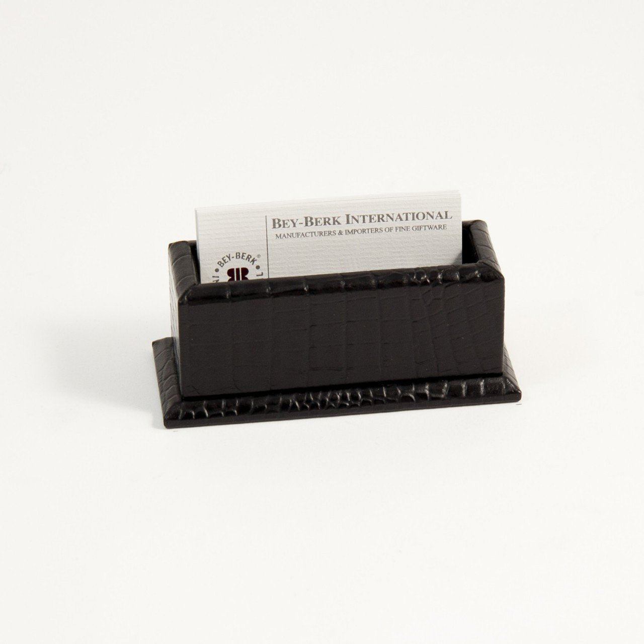 Bey-Berk Black "Croco" Leather Business Card Holder