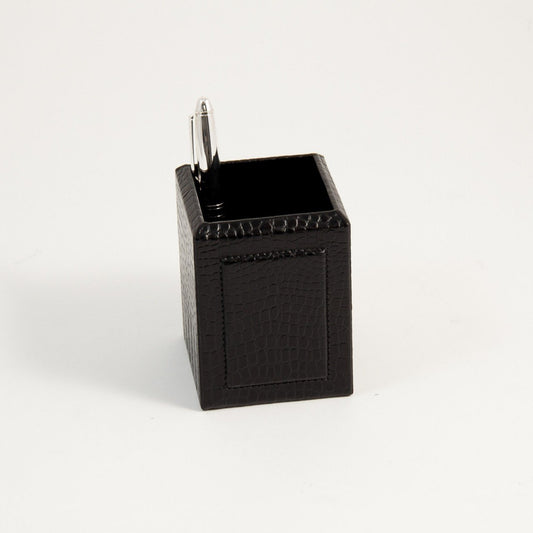 Bey-Berk Black "Croco" Leather Pen Holder