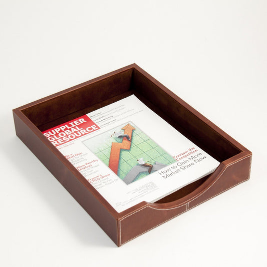 Bey-Berk Oxford Brown Leather Letter Tray