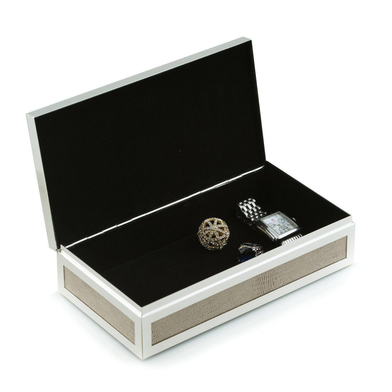 Bey-Berk Rectangular Hinged Box with "Lizard" Fabric Design