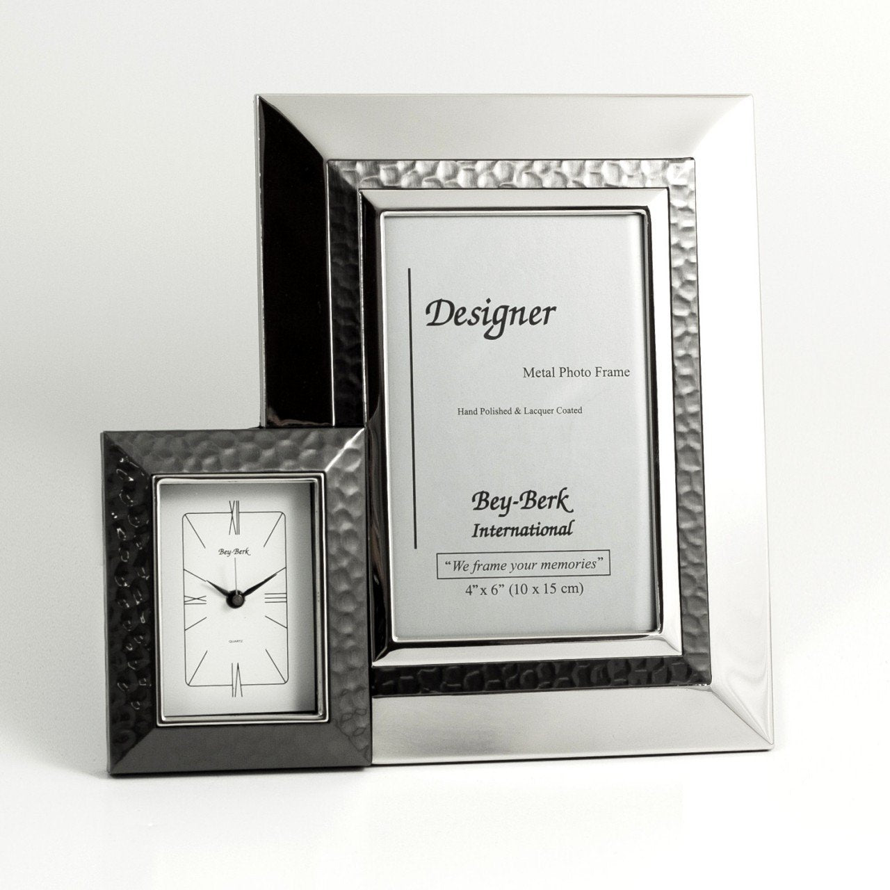 Bey-Berk Chrome Finish Picture Frame & Clock