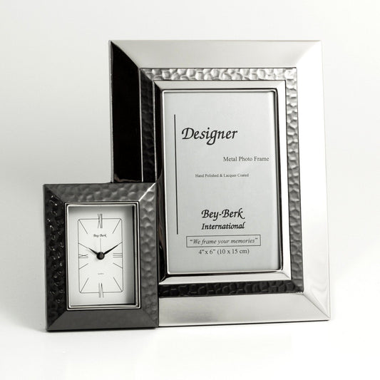 Bey-Berk Chrome Finish Picture Frame & Clock