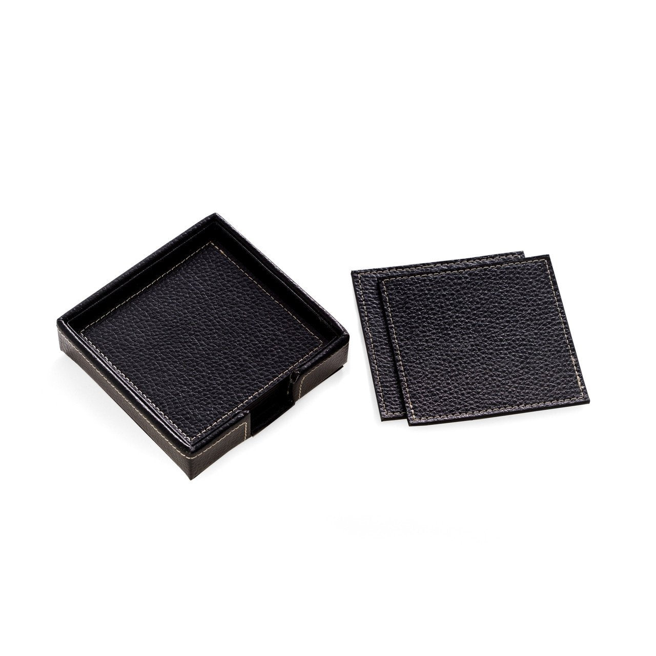 Bey-Berk 6 Piece Coaster Set in Black Leather