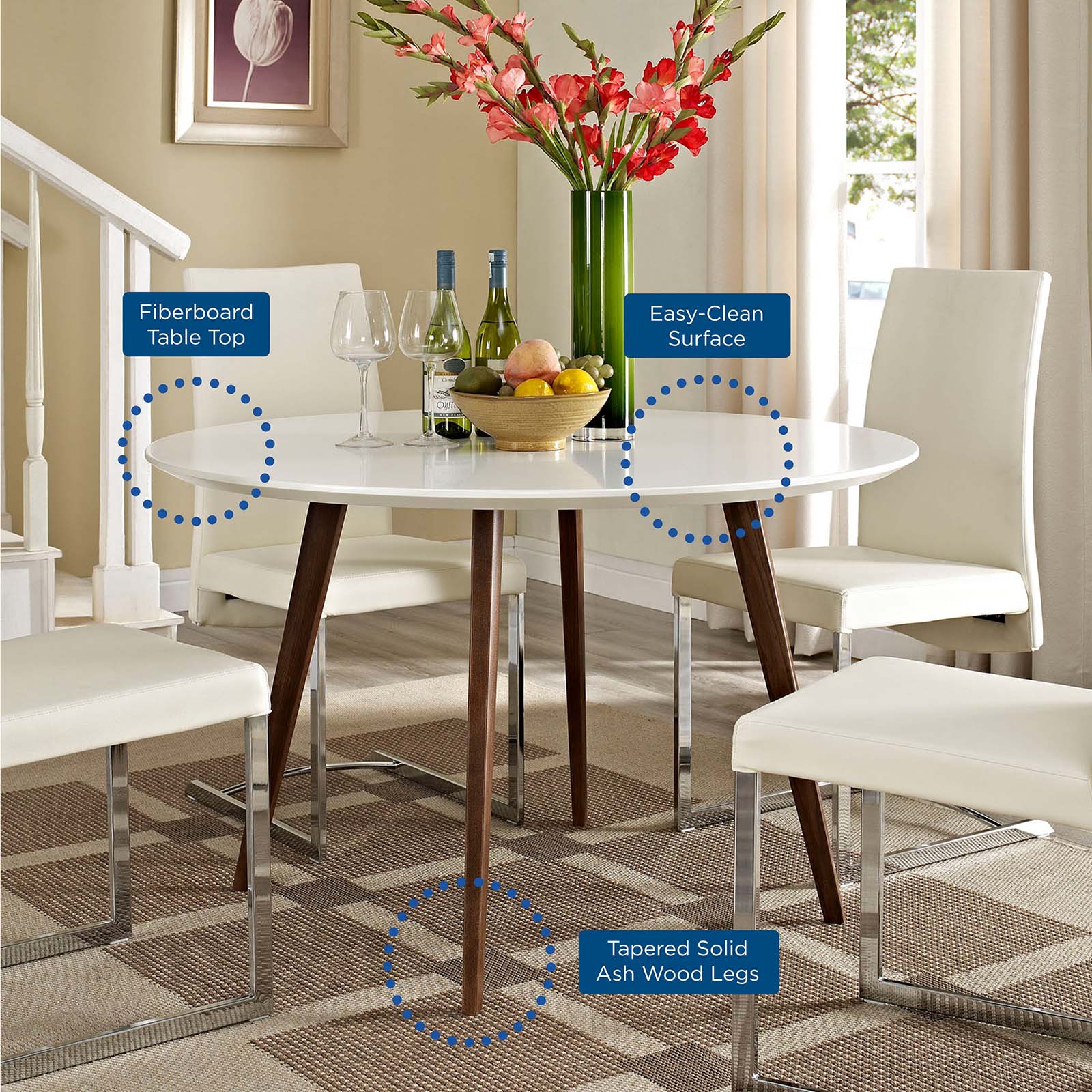 Modway Platter Round Dining Table - White | Dining Tables | Modishstore-2