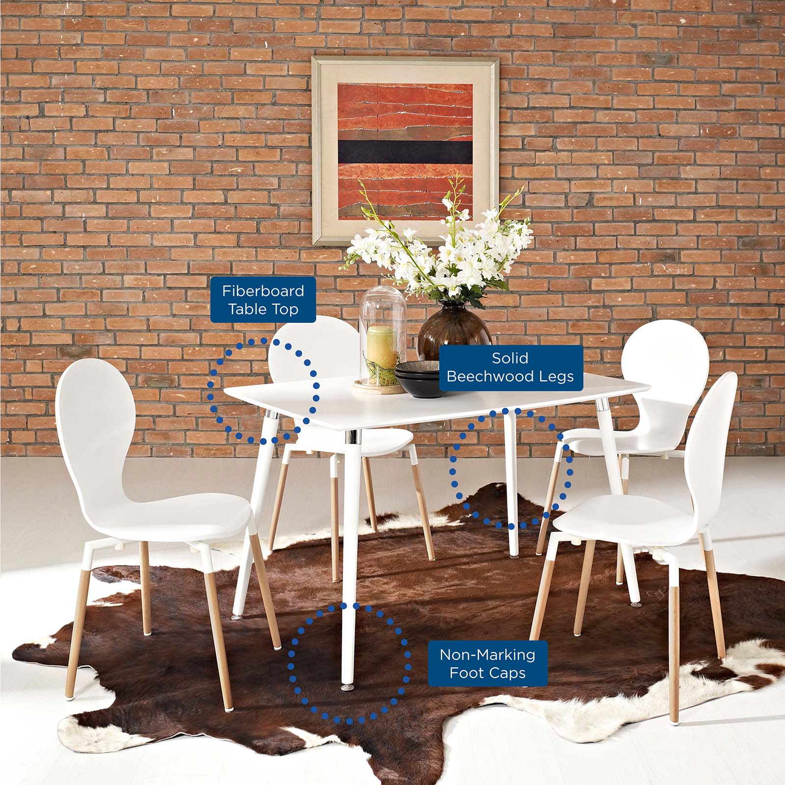 Modway Lode Rectangle Wood Dining Table - White | Dining Tables | Modishstore-2