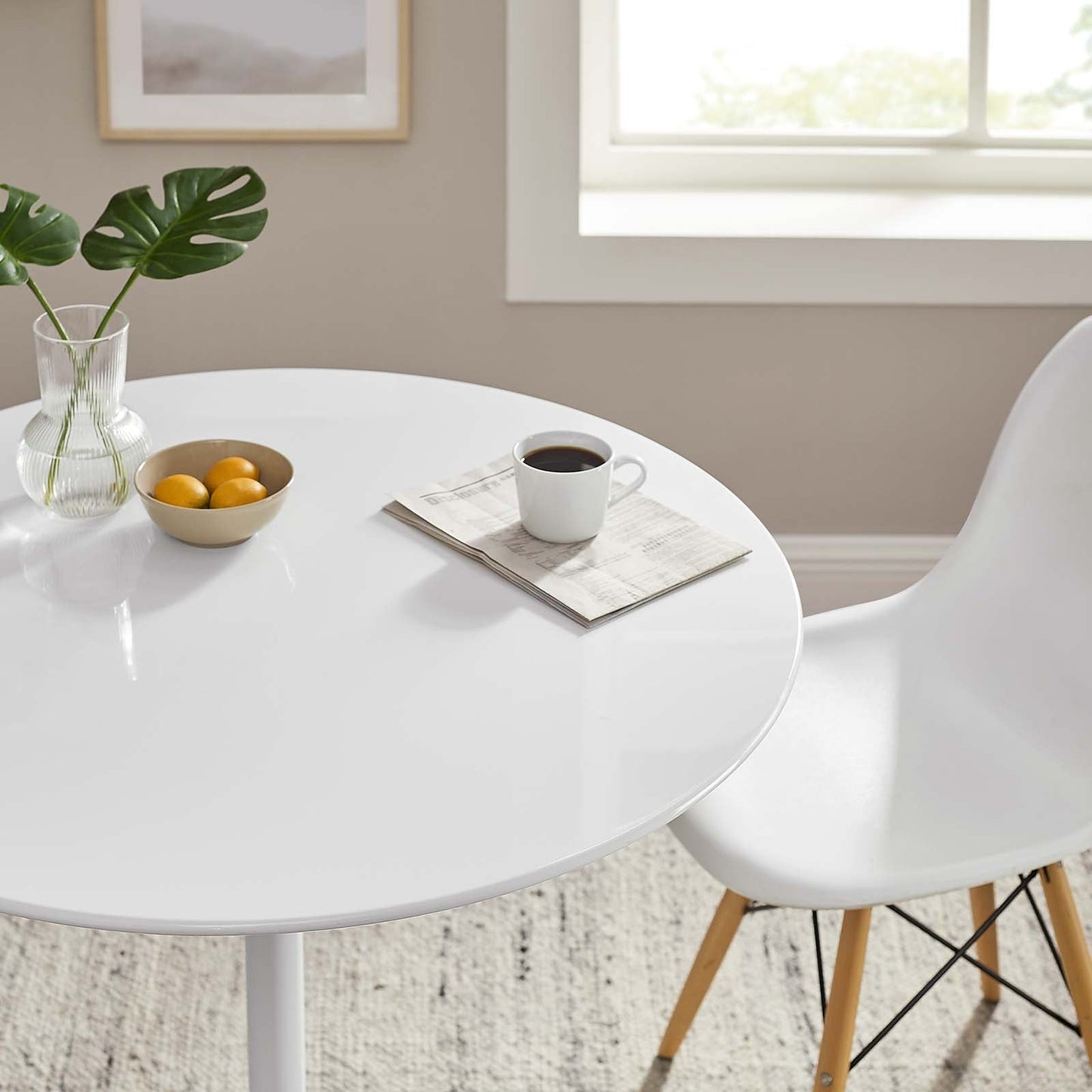 Modway Lippa 36" Round Wood Top Dining Table in White - EEI-1116