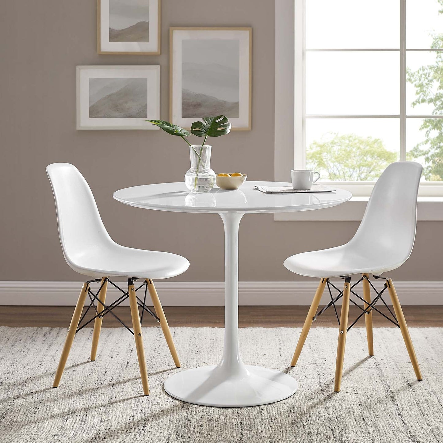 Modway Lippa 36" Round Wood Top Dining Table in White - EEI-1116