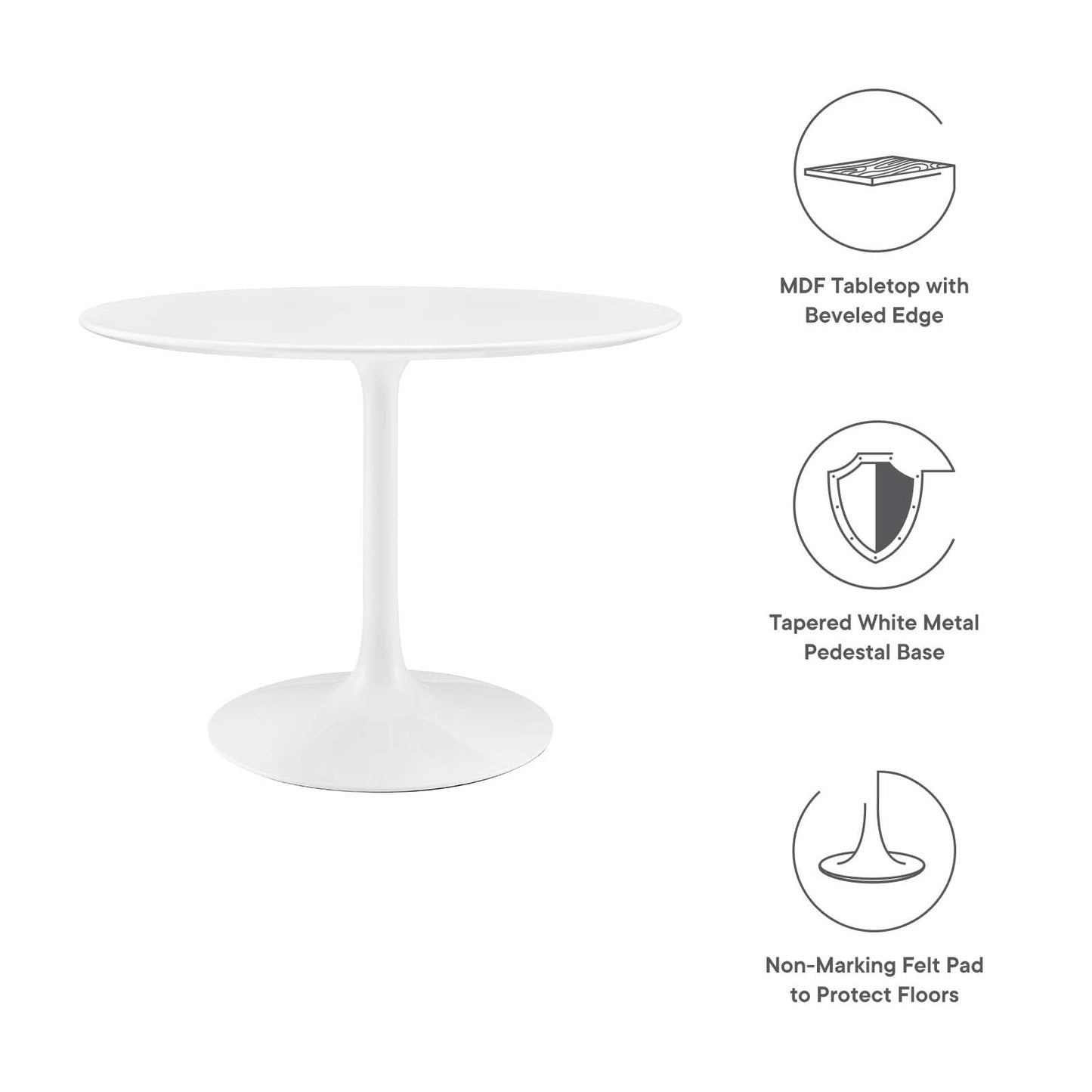 Modway Lippa 40" Round Wood Top Dining Table in White - EEI-1117
