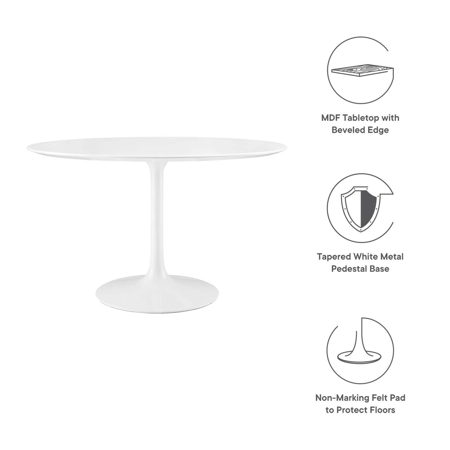 Modway Lippa 47" Round Wood Top Dining Table in White - EEI-1118