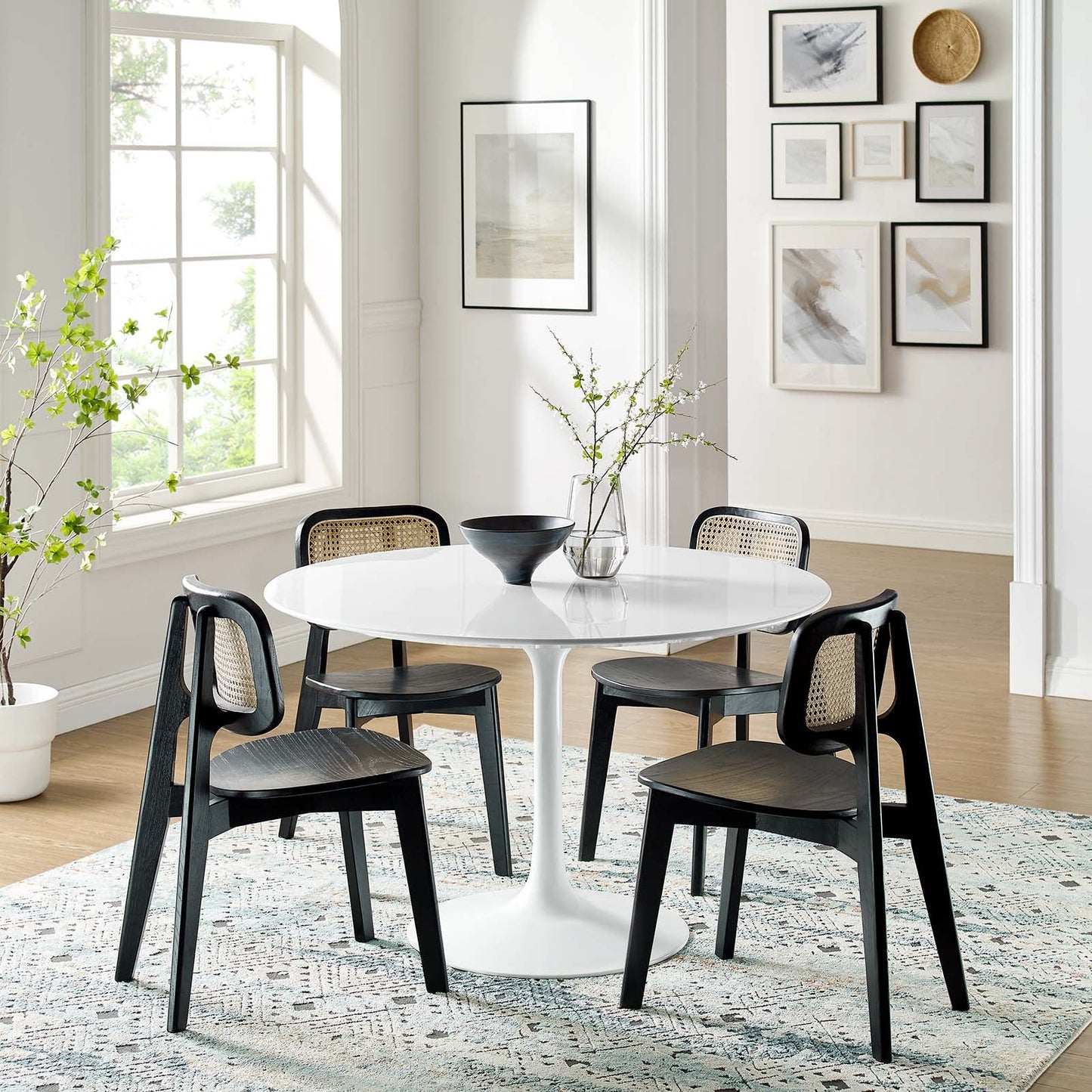 Modway Lippa 47" Round Wood Top Dining Table in White - EEI-1118