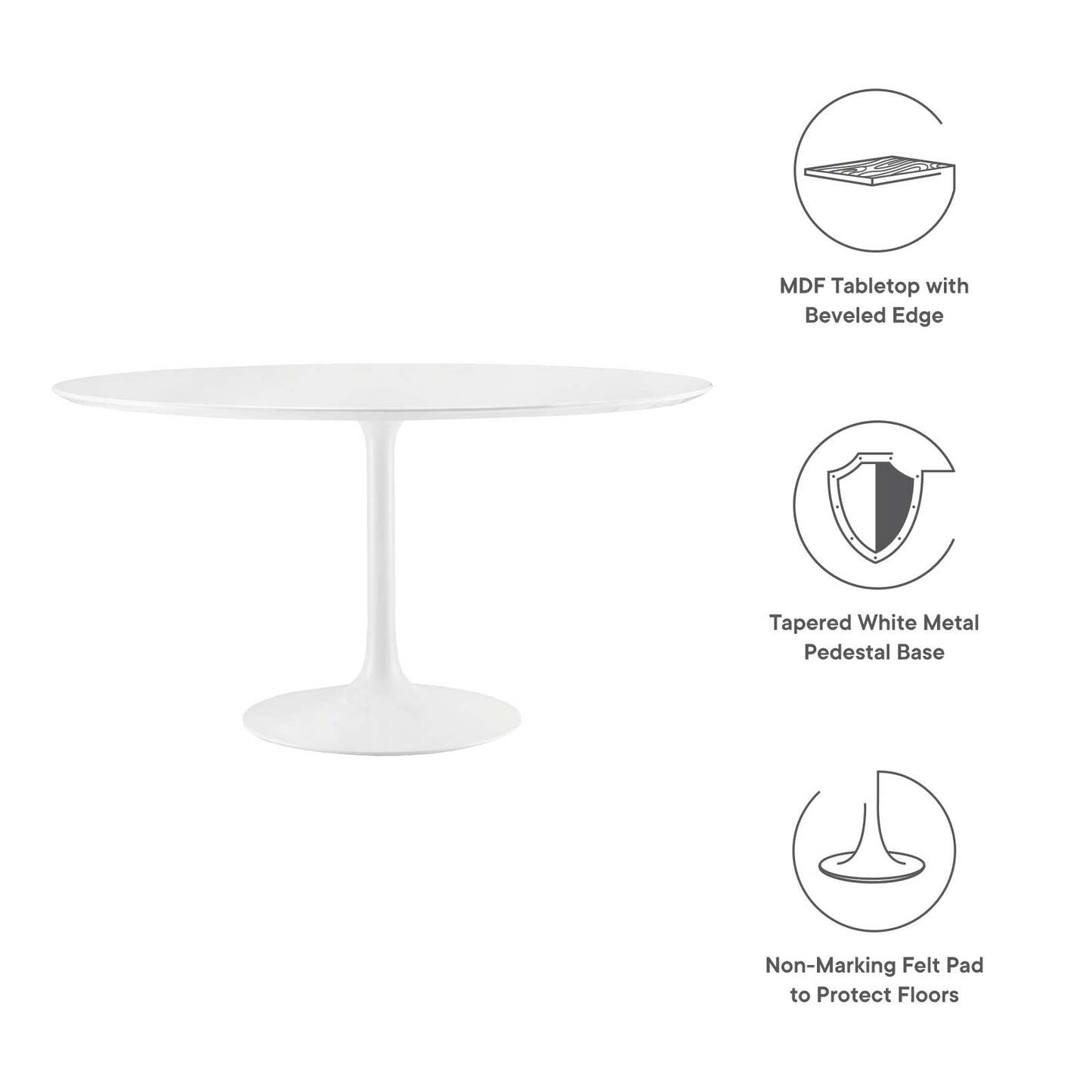 Modway Lippa 54" Round Wood Top Dining Table in White - EEI-1119