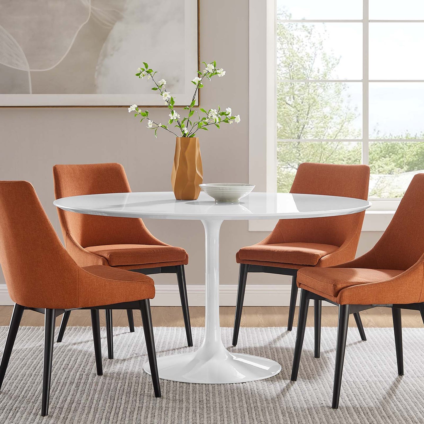 Modway Lippa 54" Round Wood Top Dining Table in White - EEI-1119