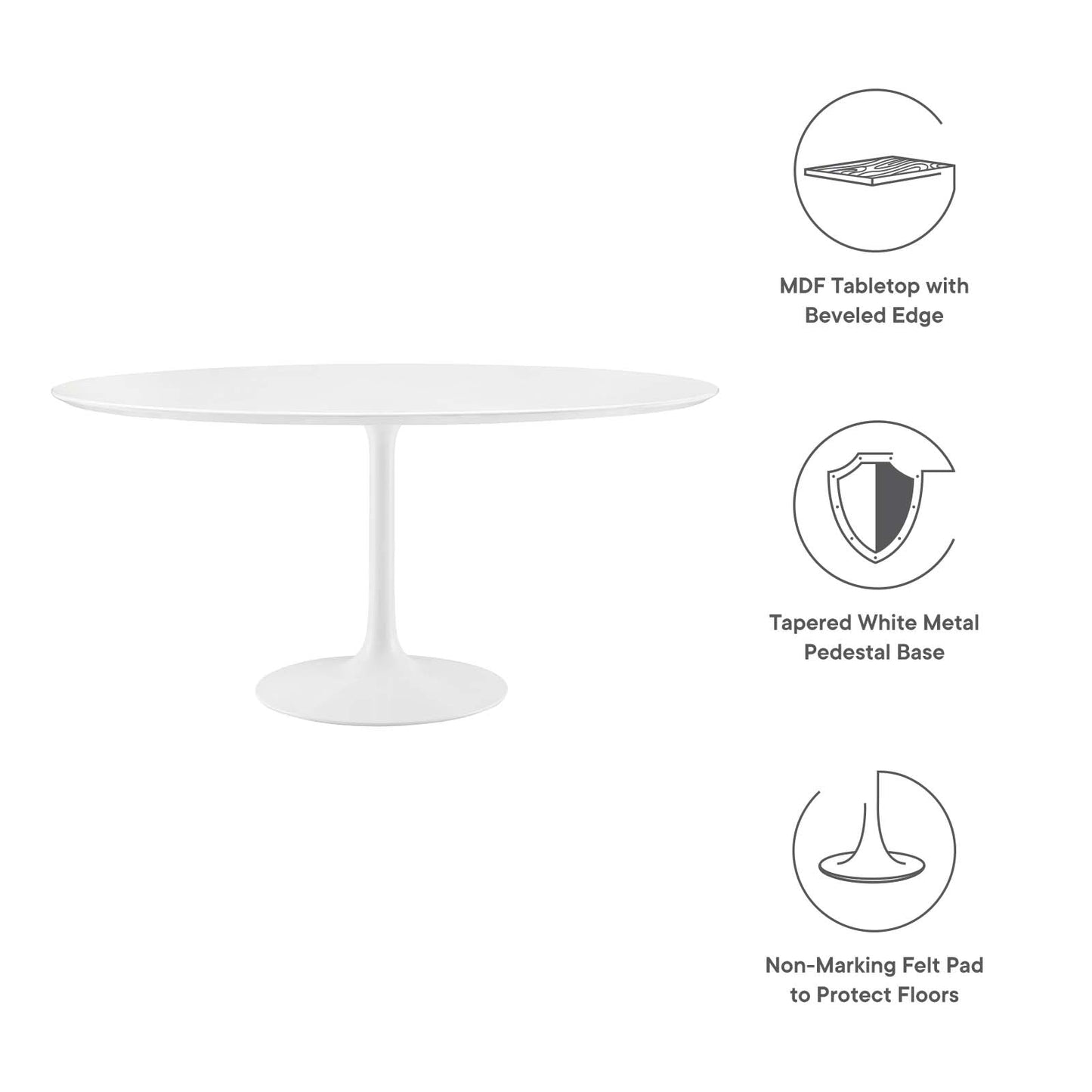Modway Lippa 60" Round Wood Top Dining Table - White - EEI-1120