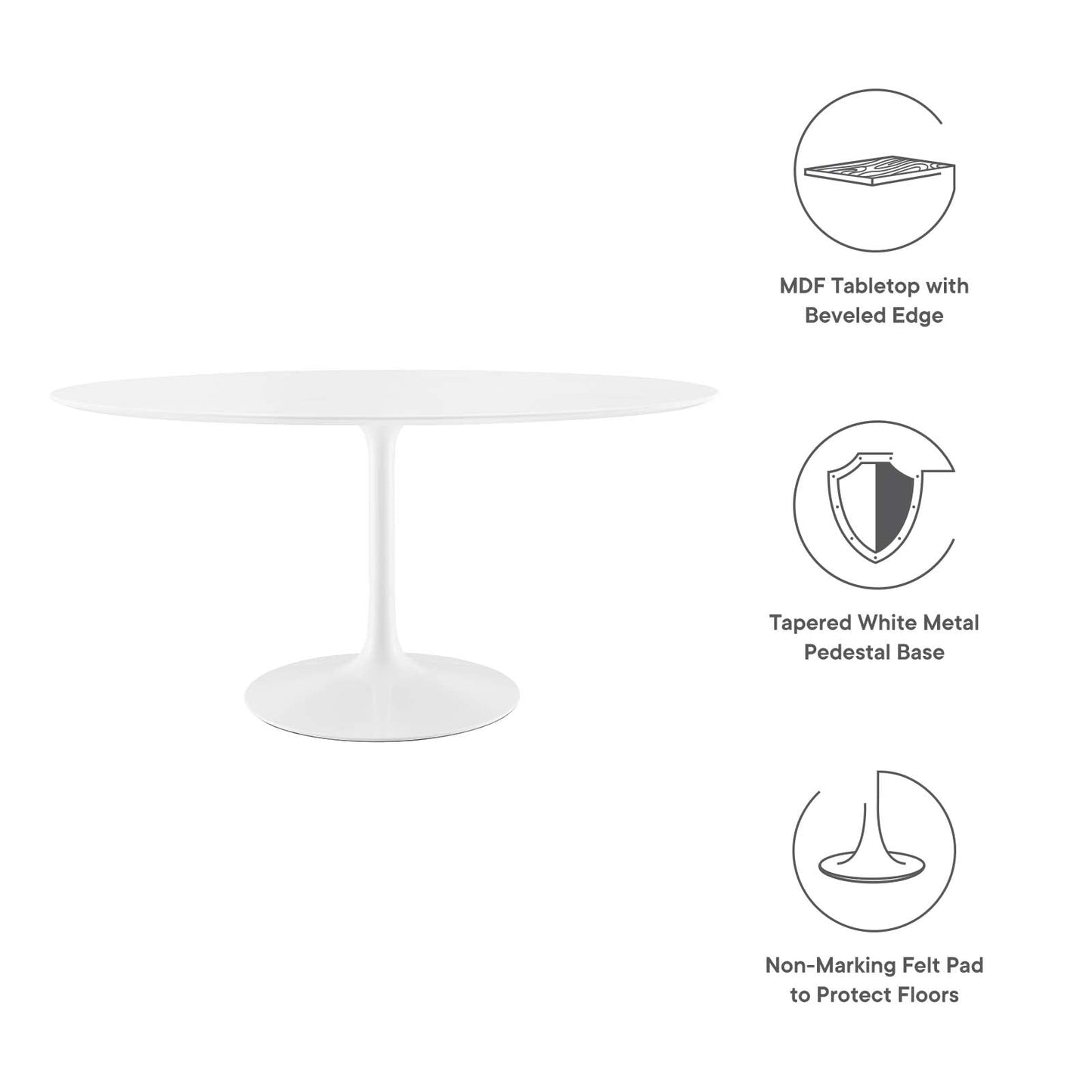 Modway Lippa 60" Oval Wood Top Dining Table - White - EEI-1121