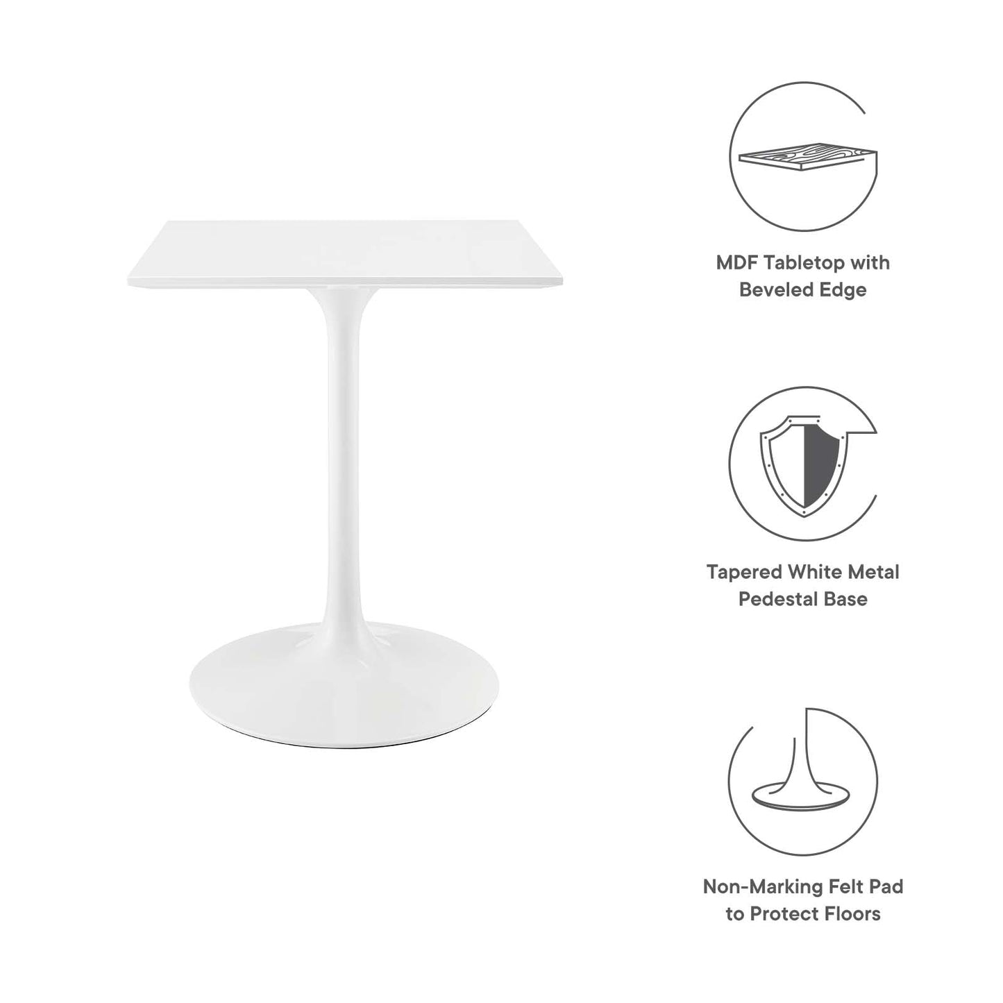 Modway Lippa 24" Square Wood Top Dining Table - White - EEI-1122