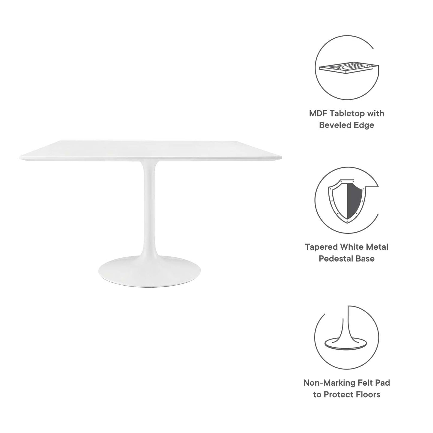 Modway Lippa 47" Square Wood Top Dining Table in White - EEI-1125
