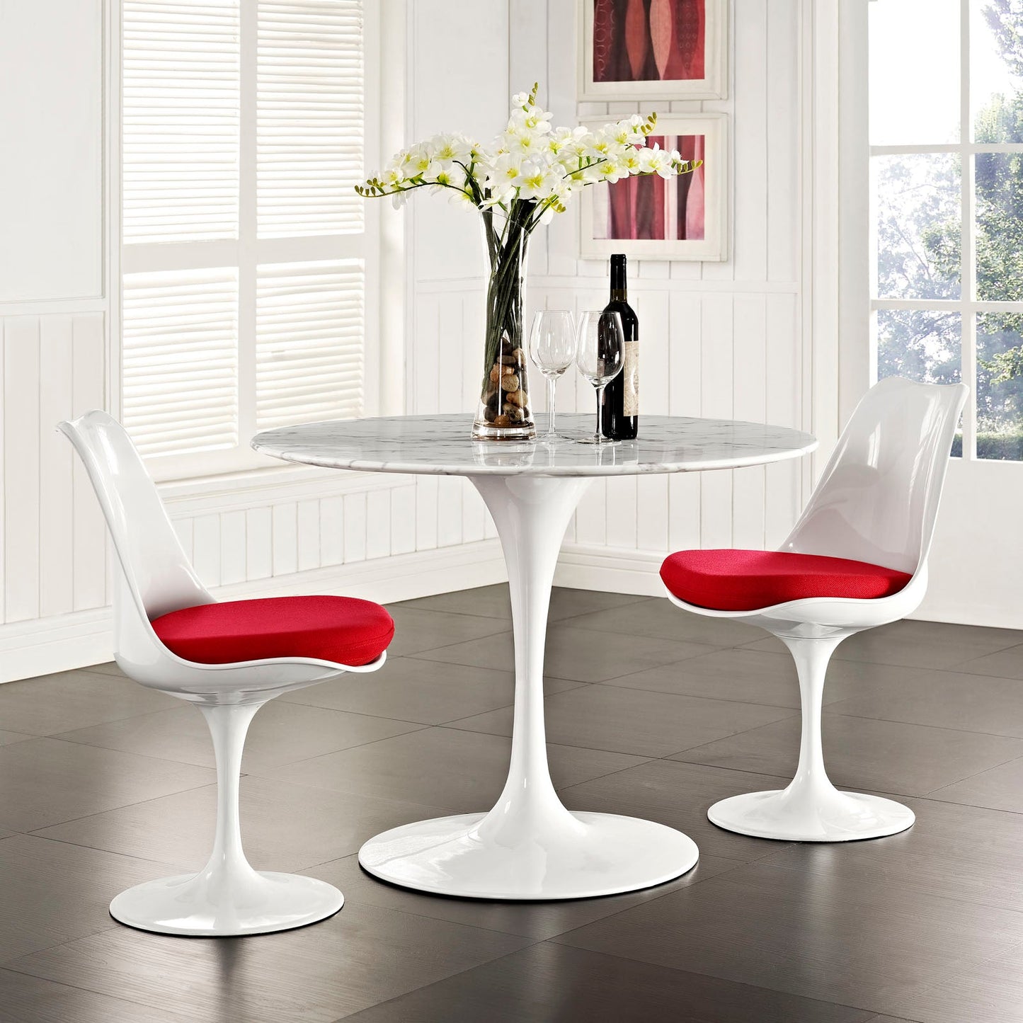 Modway Lippa 40" Round Artificial Marble Dining Table in White | Dining Tables | Modishstore
