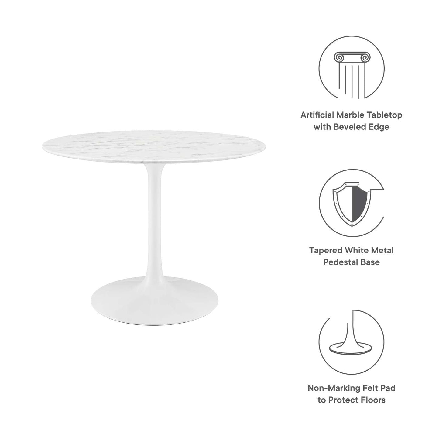 Modway Lippa 40" Round Artificial Marble Dining Table in White - EEI-1130