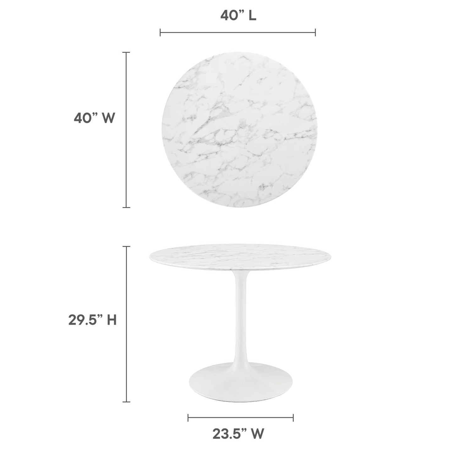 Modway Lippa 40" Round Artificial Marble Dining Table in White - EEI-1130