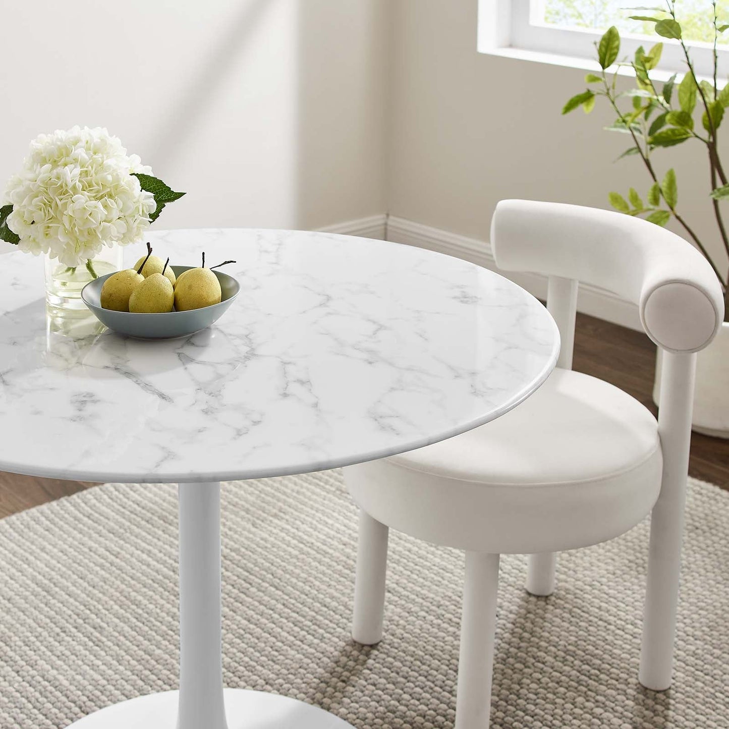 Modway Lippa 40" Round Artificial Marble Dining Table in White - EEI-1130