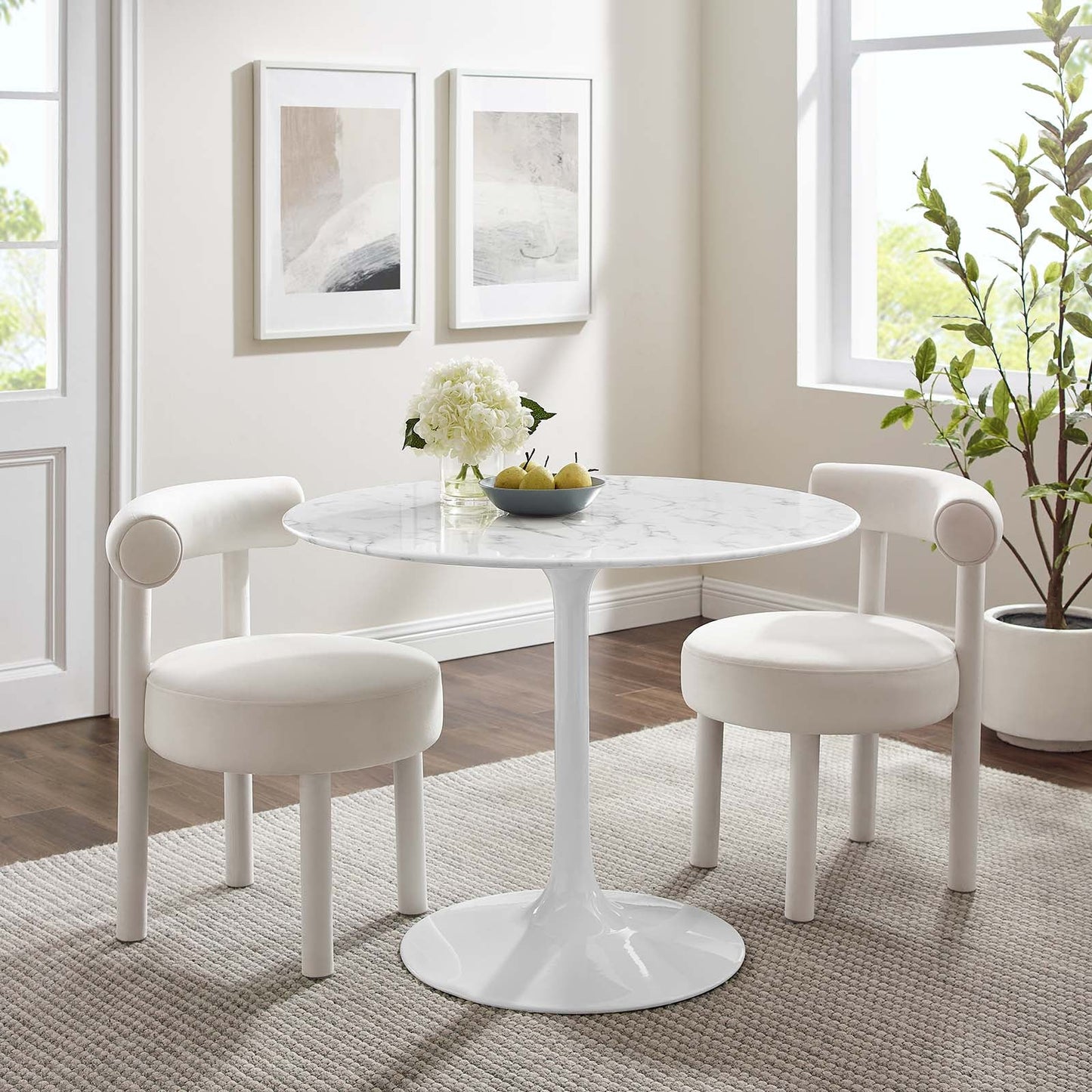 Modway Lippa 40" Round Artificial Marble Dining Table in White - EEI-1130