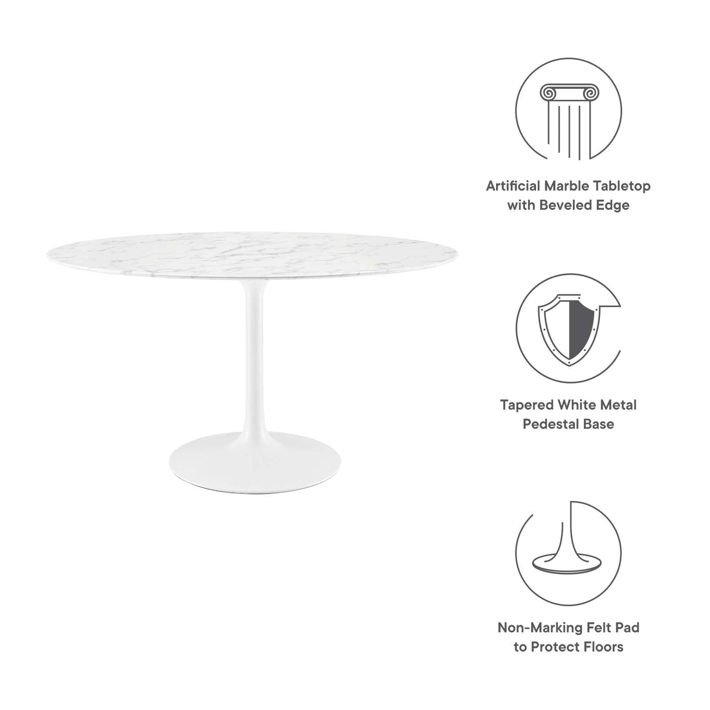 Modway Lippa 54" Oval Artificial Marble Dining Table - White - EEI-1134