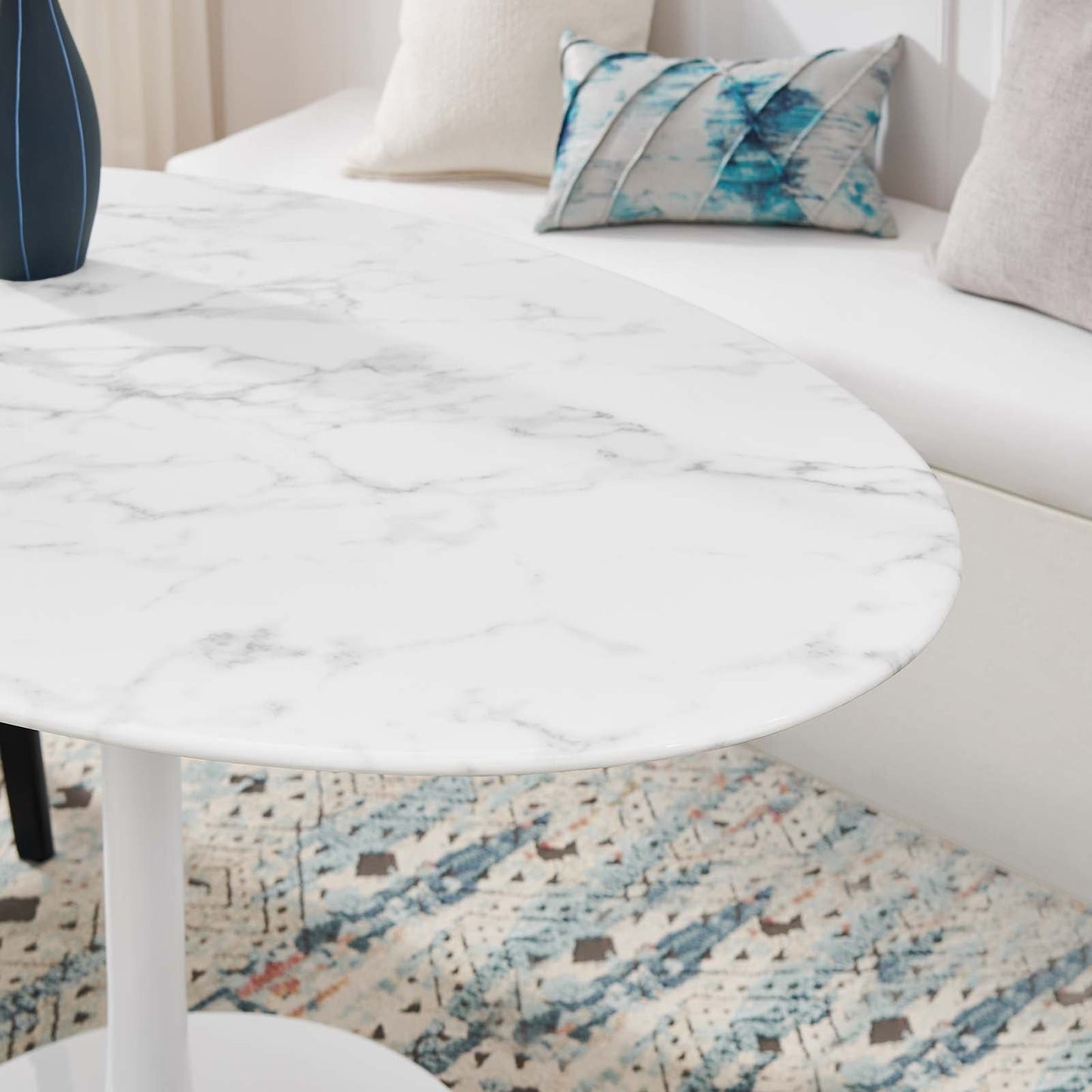 Modway Lippa 54" Oval Artificial Marble Dining Table - White - EEI-1134