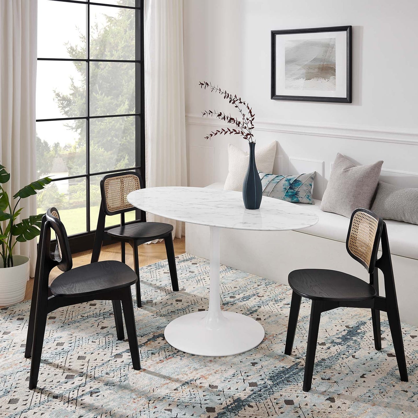 Modway Lippa 54" Oval Artificial Marble Dining Table - White - EEI-1134
