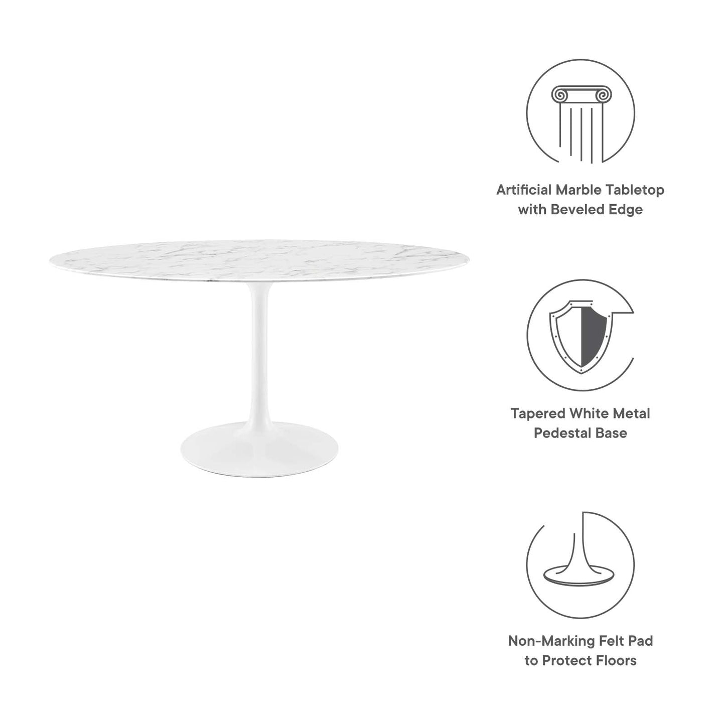 Modway Lippa 60" Oval Artificial Marble Dining Table in White - EEI-1135