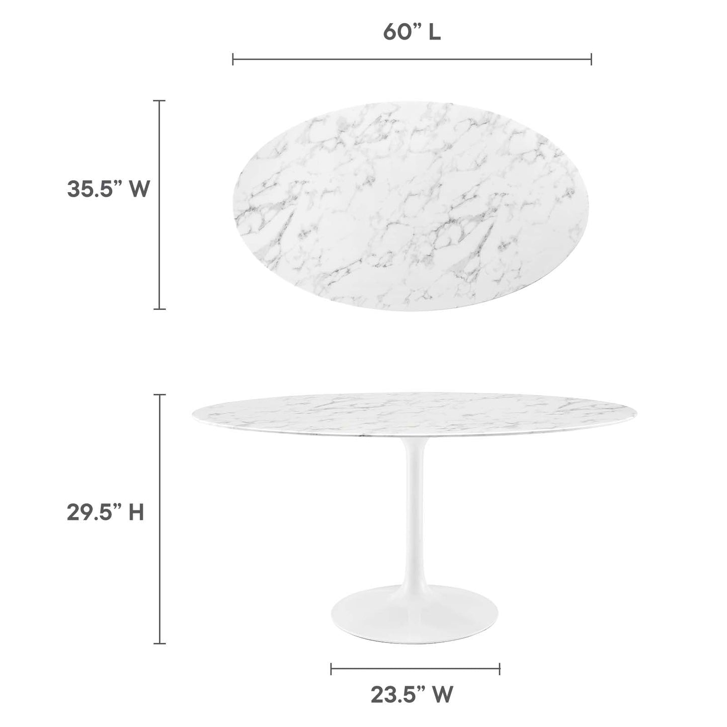 Modway Lippa 60" Oval Artificial Marble Dining Table in White - EEI-1135