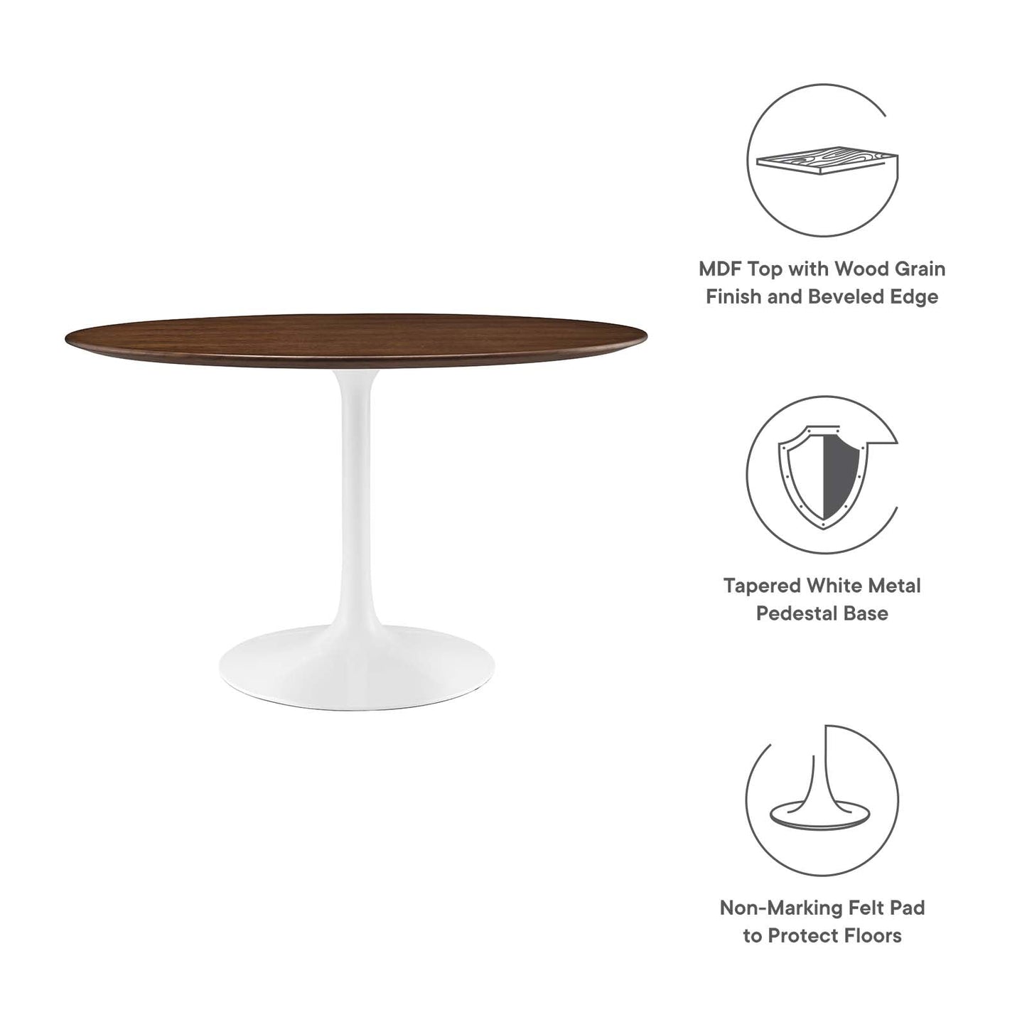 Modway Lippa 47" Round Walnut Top Dining Table in Walnut - EEI-1137