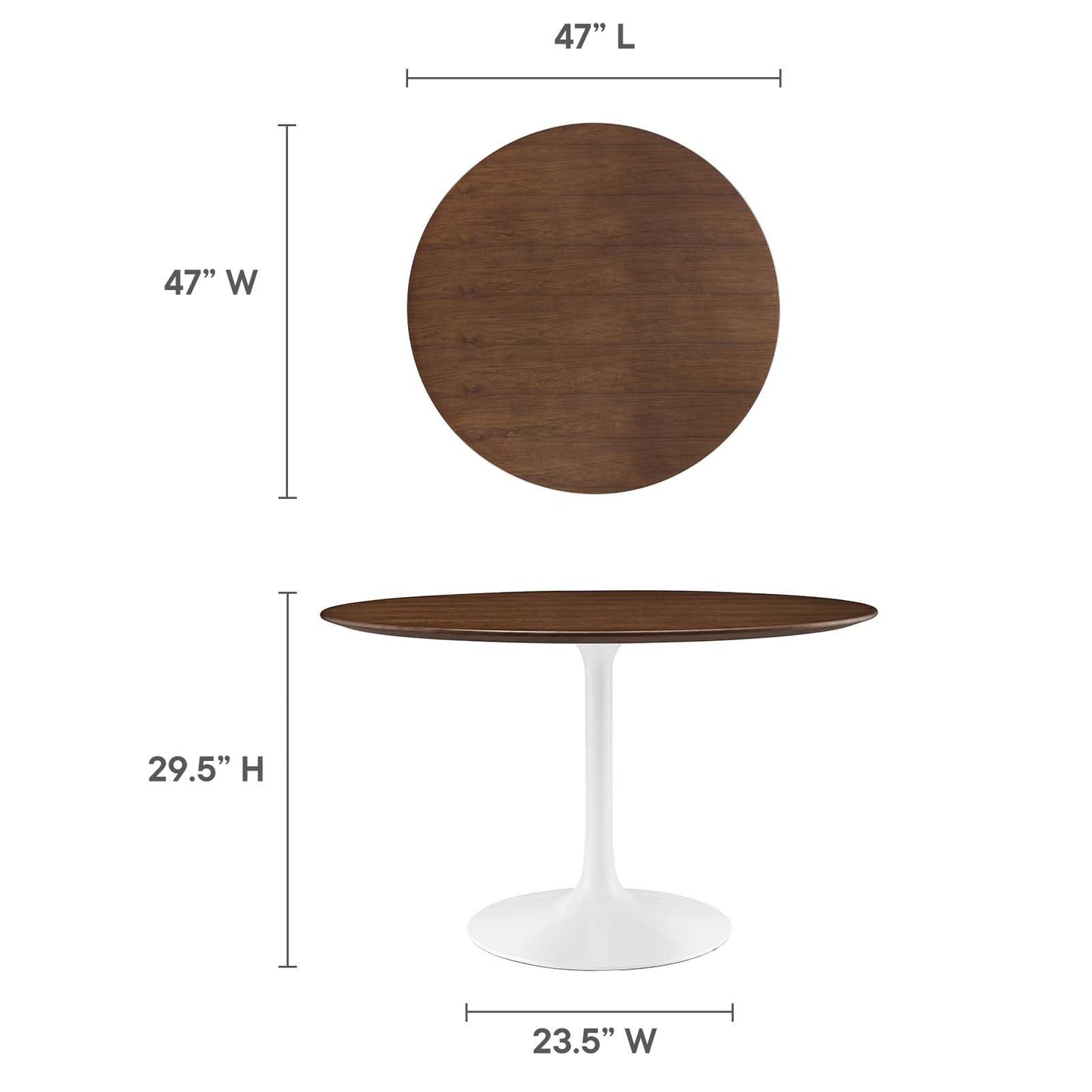 Modway Lippa 47" Round Walnut Top Dining Table in Walnut - EEI-1137