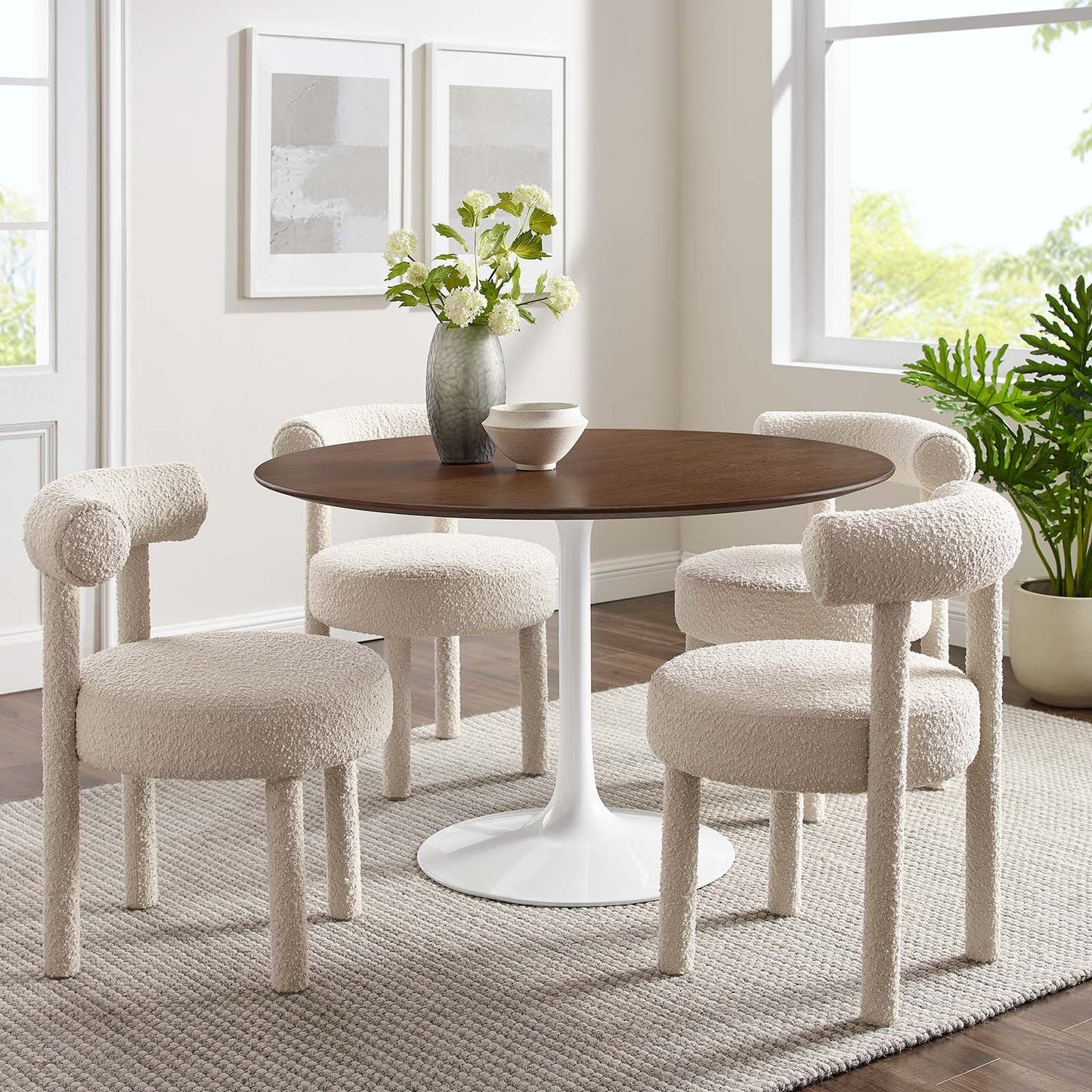 Modway Lippa 47" Round Walnut Top Dining Table in Walnut - EEI-1137