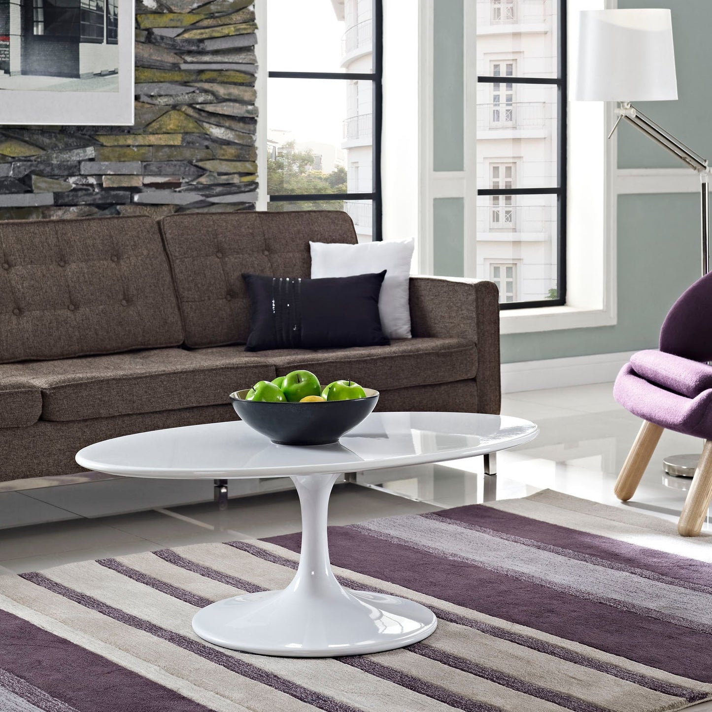 Modway Lippa 42" Oval Wood Top Coffee Table in White | Coffee Tables | Modishstore