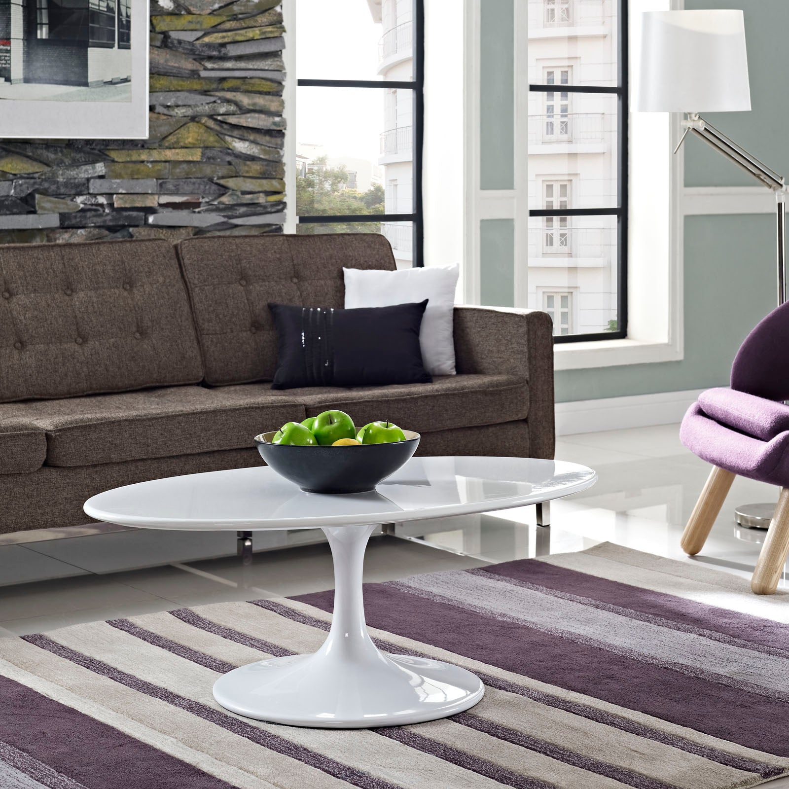 Modway Lippa 42" Oval Wood Top Coffee Table in White | Coffee Tables | Modishstore