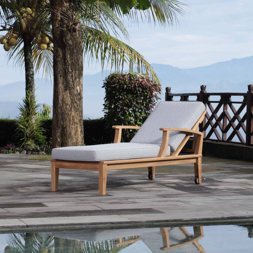 Modway Marina Outdoor Patio Teak Single Chaise | Outdoor Patio Daybed | Modishstore