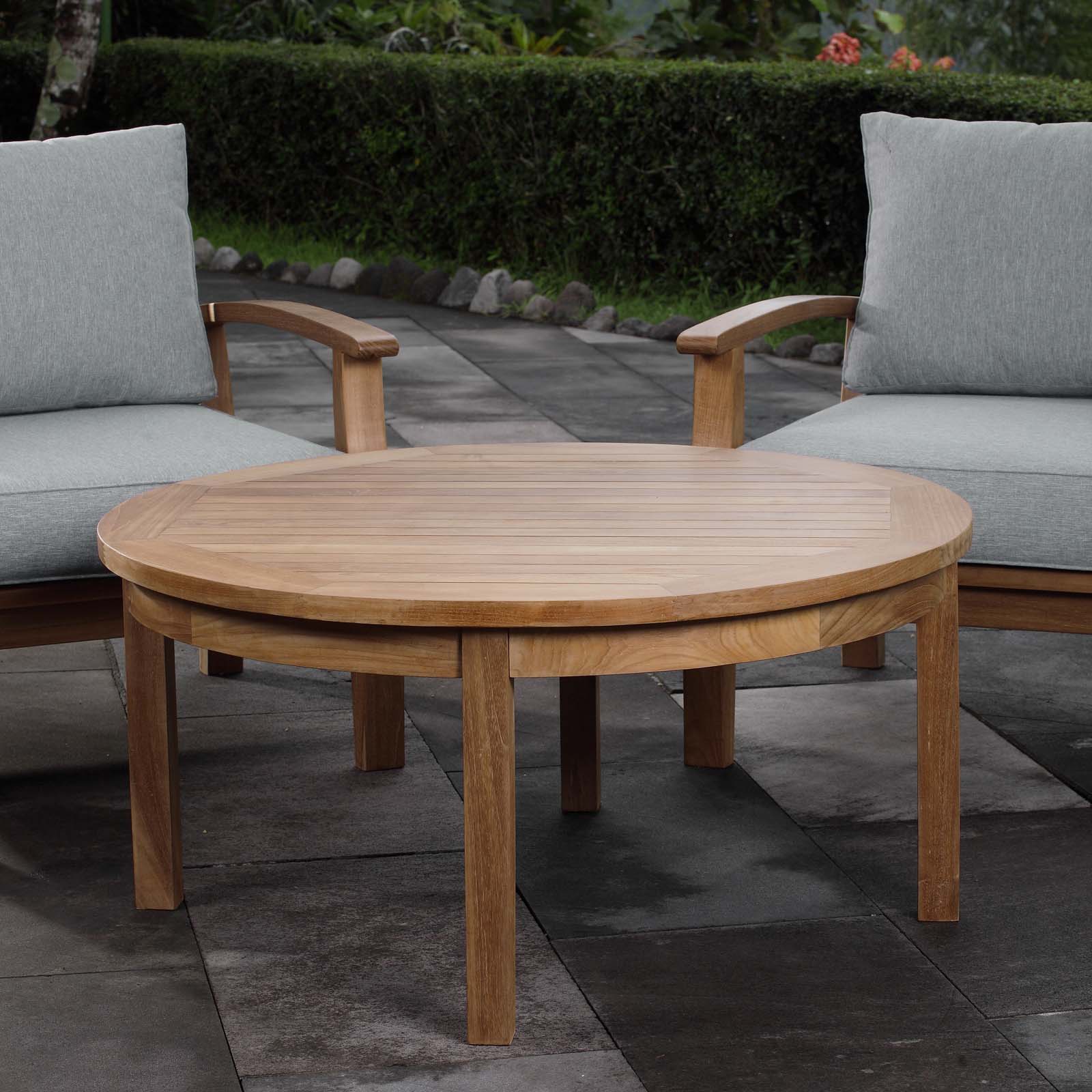 Modway Marina Outdoor Patio Teak Round Coffee Table - Natural | Outdoor Tables | Modishstore