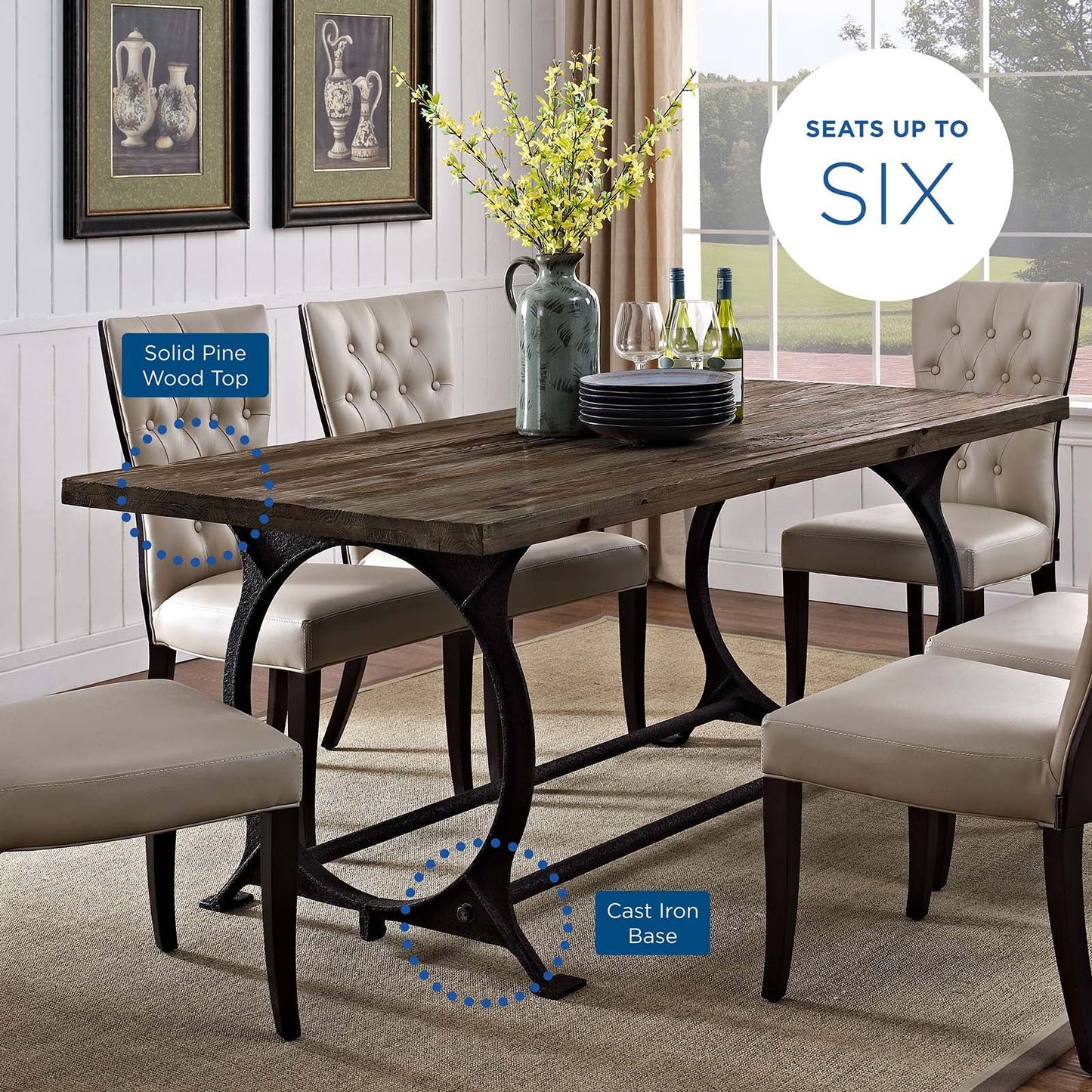 Modway Effuse Rectangle Wood Top Dining Table - Brown | Dining Tables | 