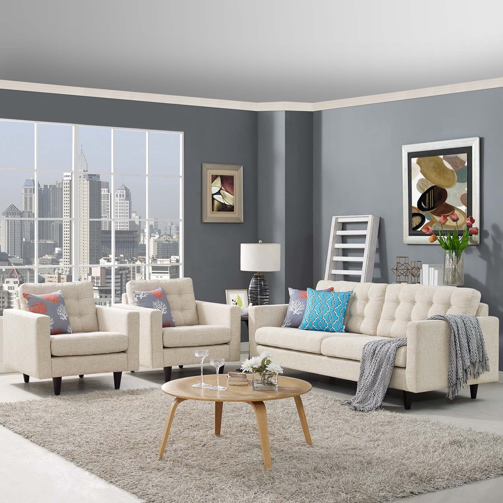 Modway Empress Sofa and Armchairs - Set of 3 | Sofas