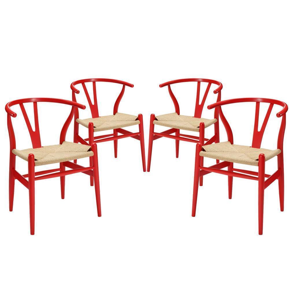Modway Amish Dining Armchair Set of 4 - Red