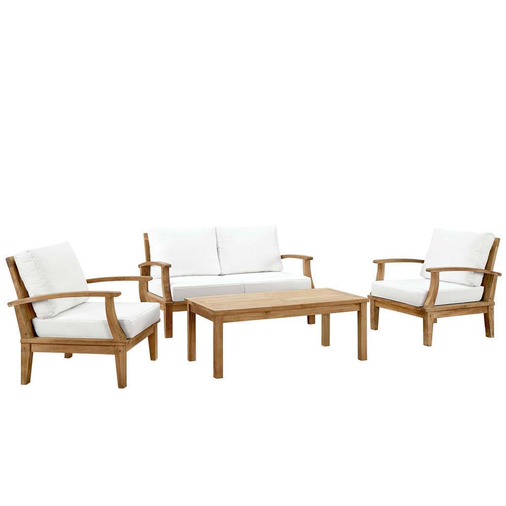 Modway EEI-1469 Marina 4 Piece Outdoor Patio Teak Sofa Set | Outdoor Sofas, Loveseats & Sectionals | 
