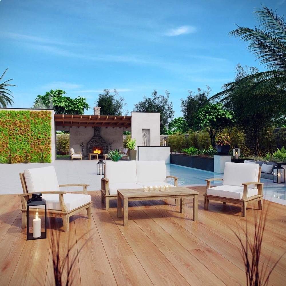 Modway EEI-1469 Marina 4 Piece Outdoor Patio Teak Sofa Set | Outdoor Sofas, Loveseats & Sectionals