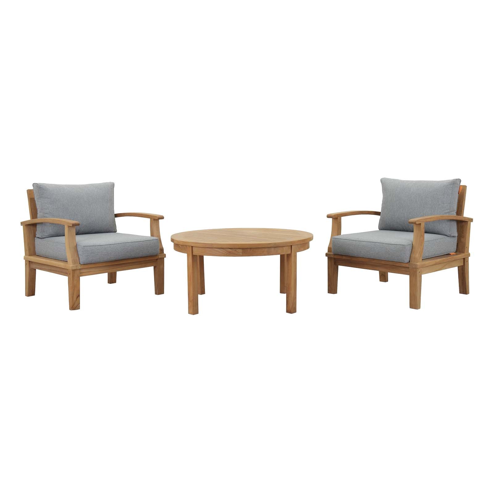 Modway EEI-1475 Marina 3 Piece Outdoor Patio Teak Sofa Set - Natural White | Outdoor Sofas, Loveseats & Sectionals | 