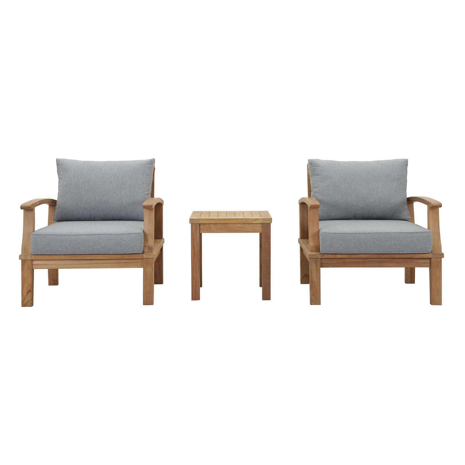 Modway EEI-1487 Marina 3 Piece Outdoor Patio Teak Sofa Set - Natural White | Outdoor Sofas, Loveseats & Sectionals | 