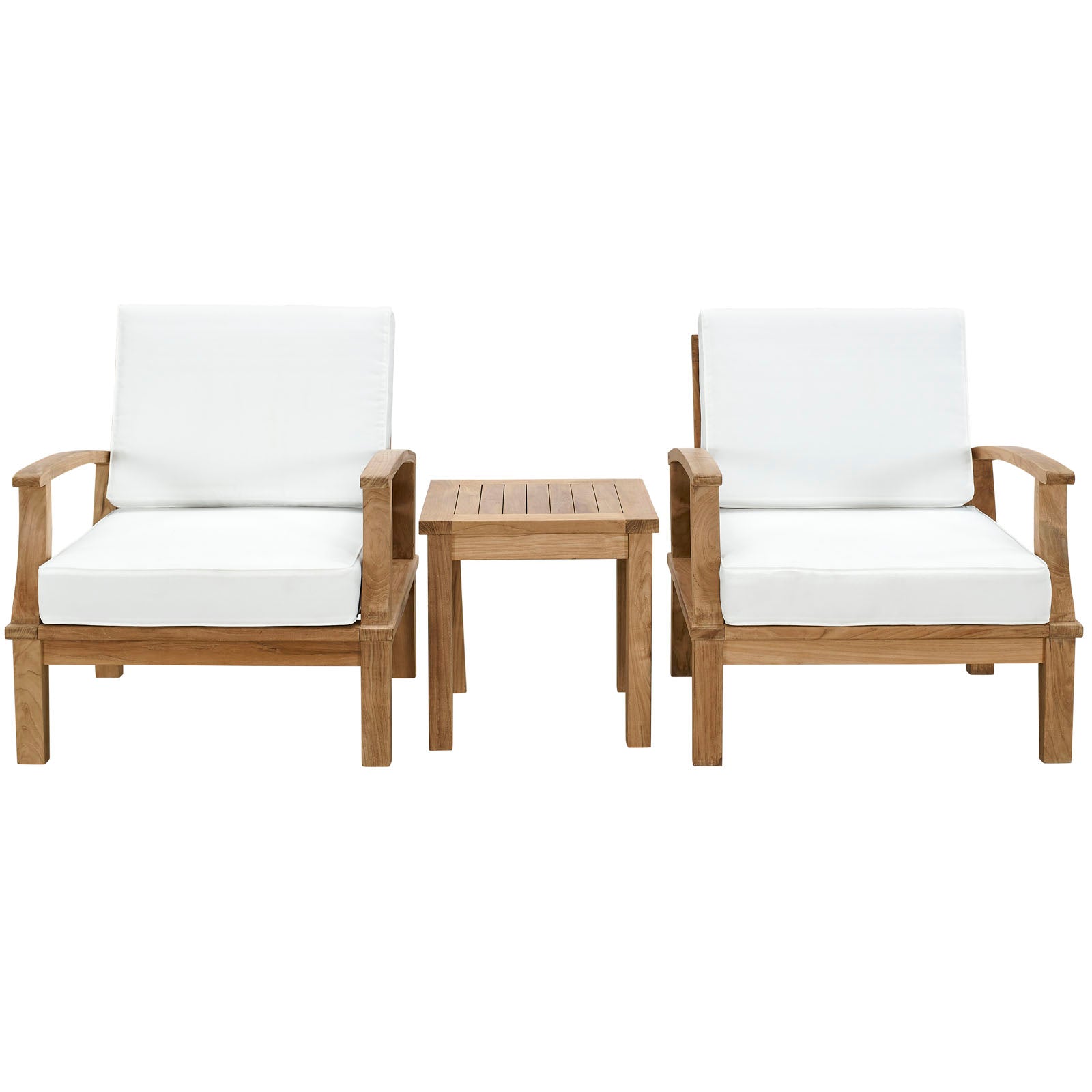 Modway EEI-1487 Marina 3 Piece Outdoor Patio Teak Sofa Set - Natural White | Outdoor Sofas, Loveseats & Sectionals | 