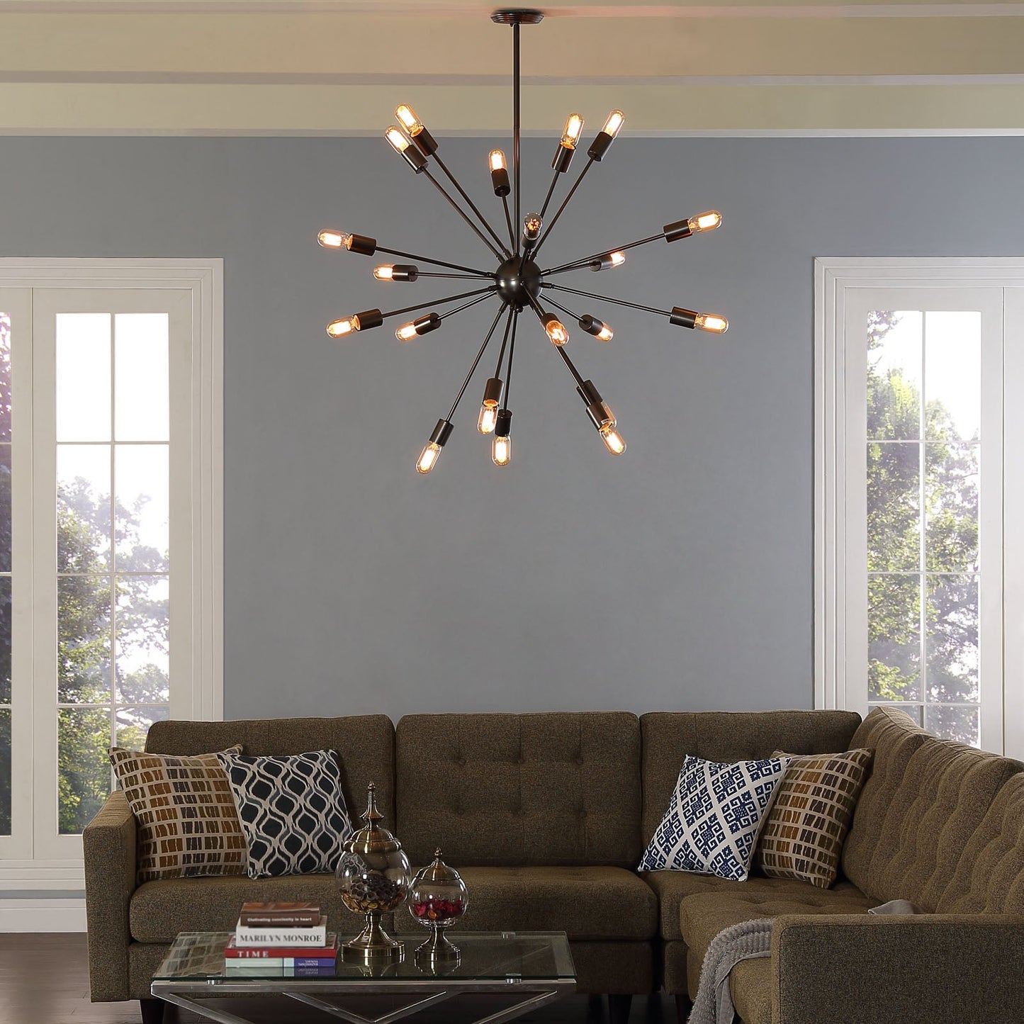 Modway Beam Stainless Steel Chandelier - Black | Chandeliers