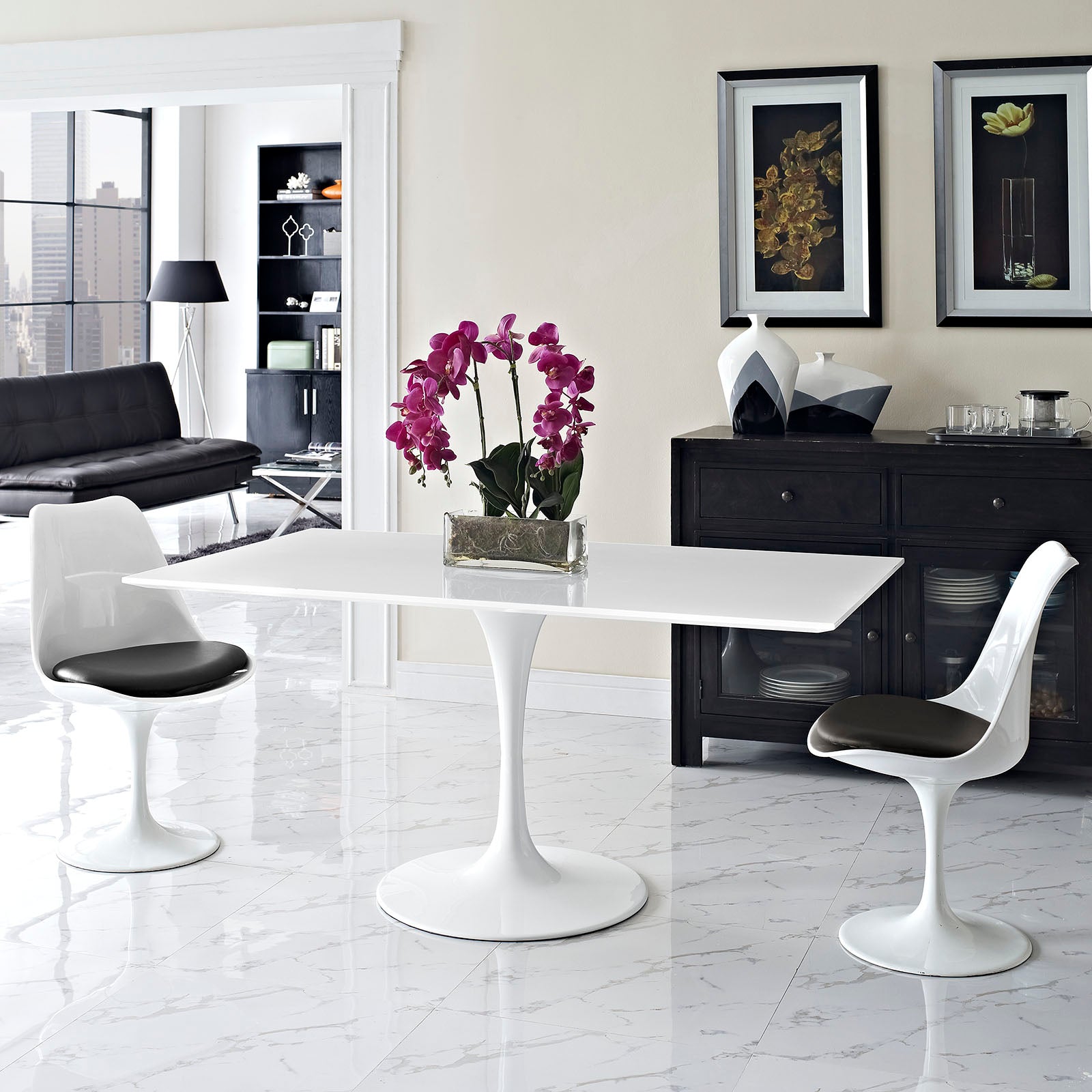 Modway Lippa 60" Rectangle Wood Top Dining Table in White | Dining Tables | Modishstore