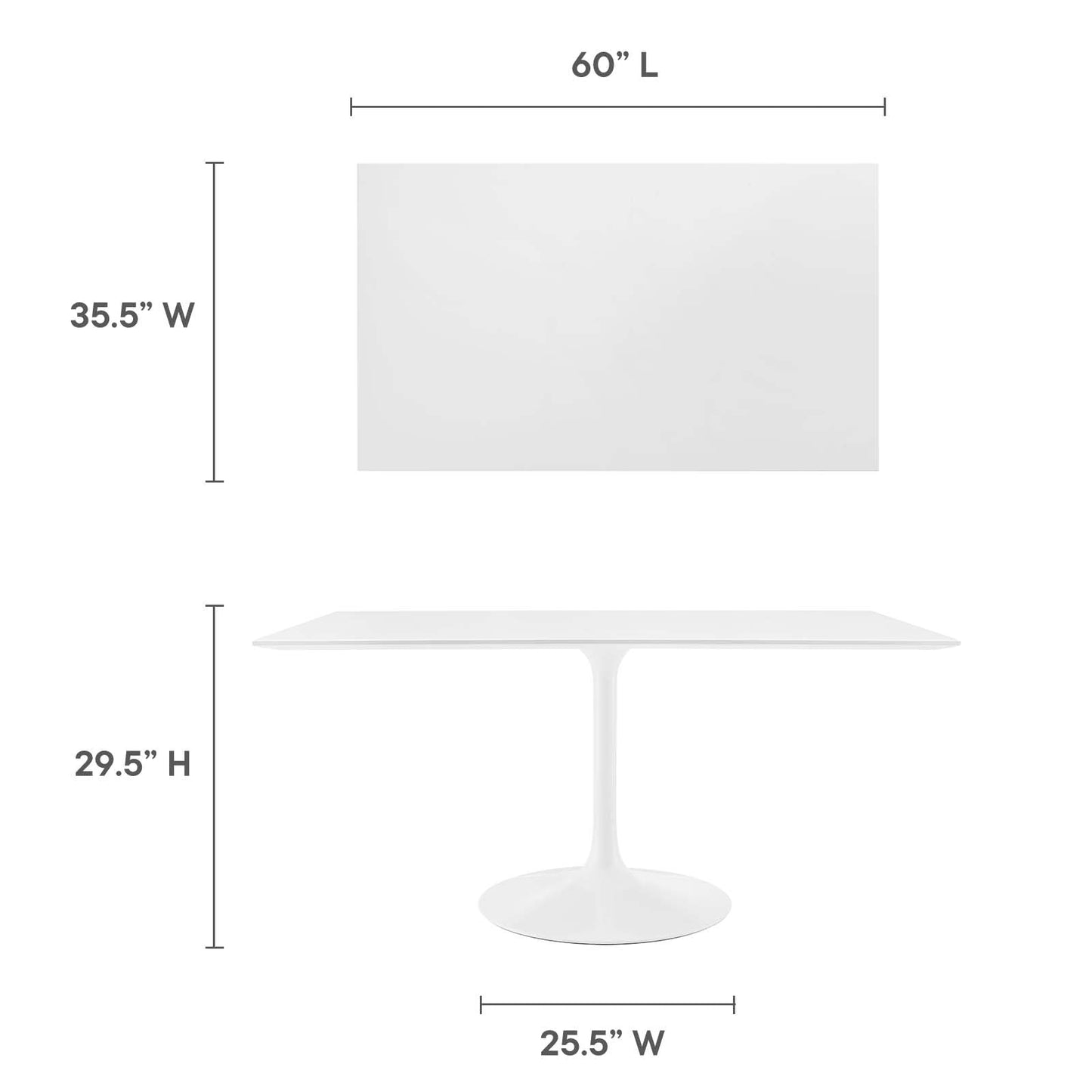 Modway Lippa 60" Rectangle Wood Top Dining Table in White - EEI-1656