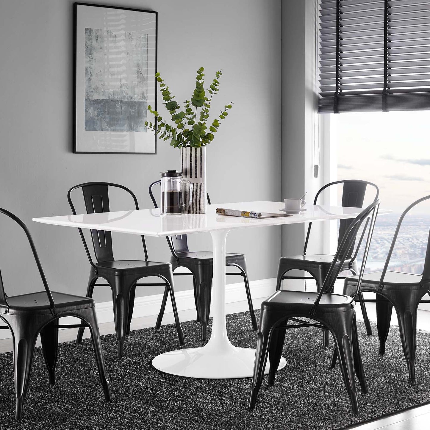 Modway Lippa 60" Rectangle Wood Top Dining Table in White - EEI-1656